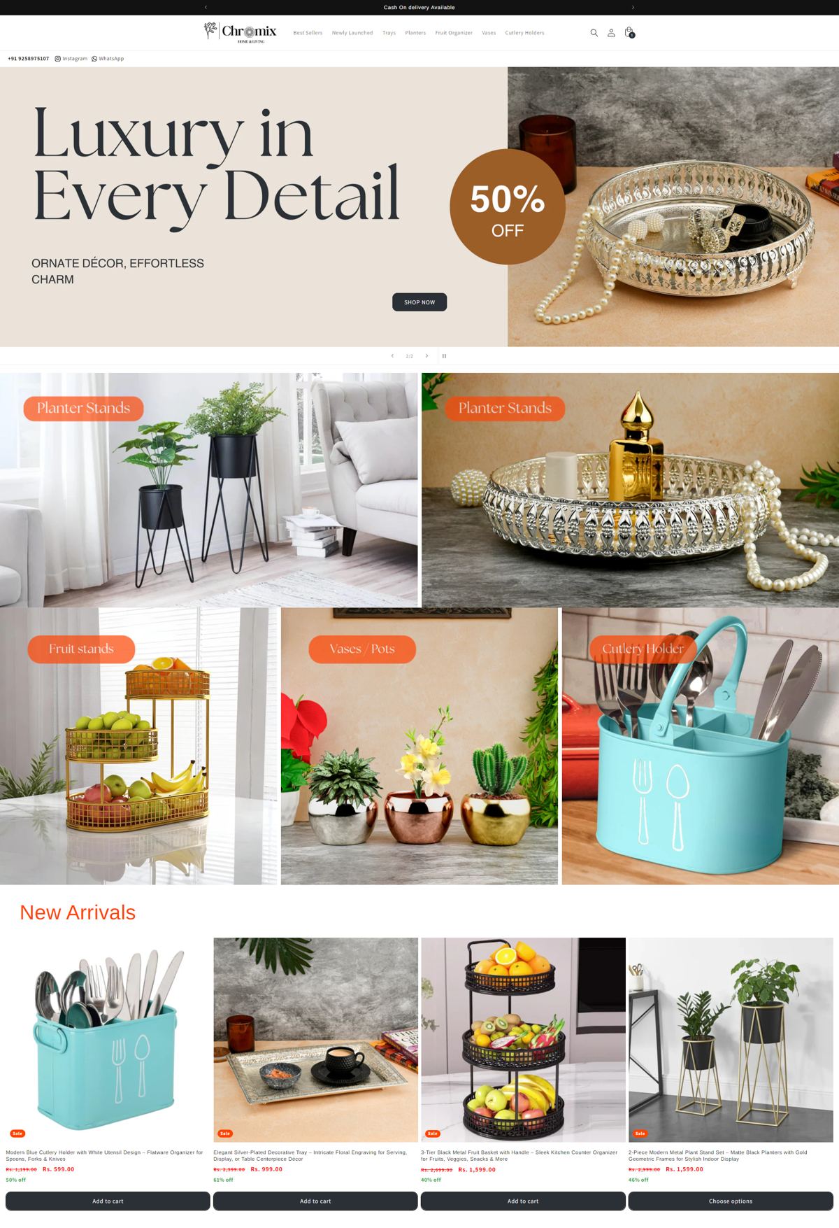 Chromix Home & Living Shopify store homepage